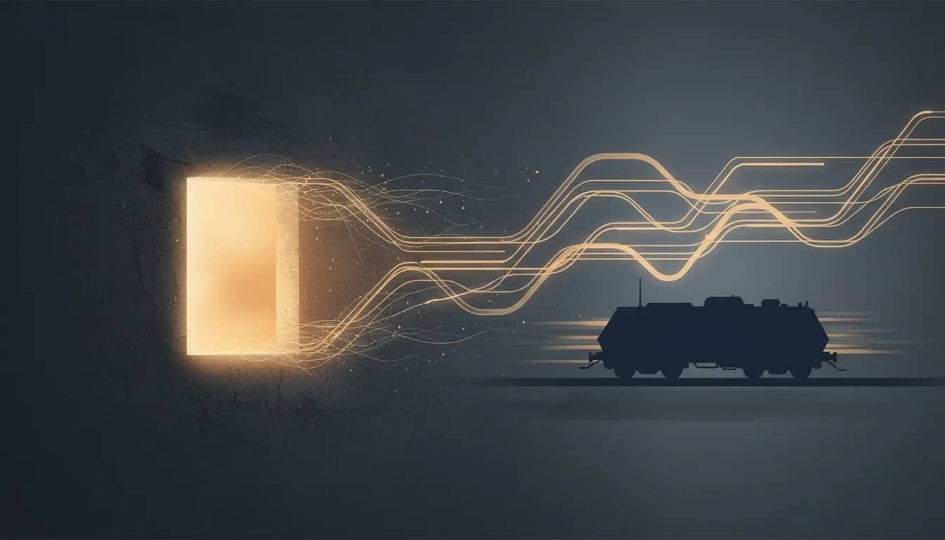 Armored train silhouette and a fading glowing “peace window” metaphor illustrating how chances for ending a war shrink while long-term maneuvering grows.